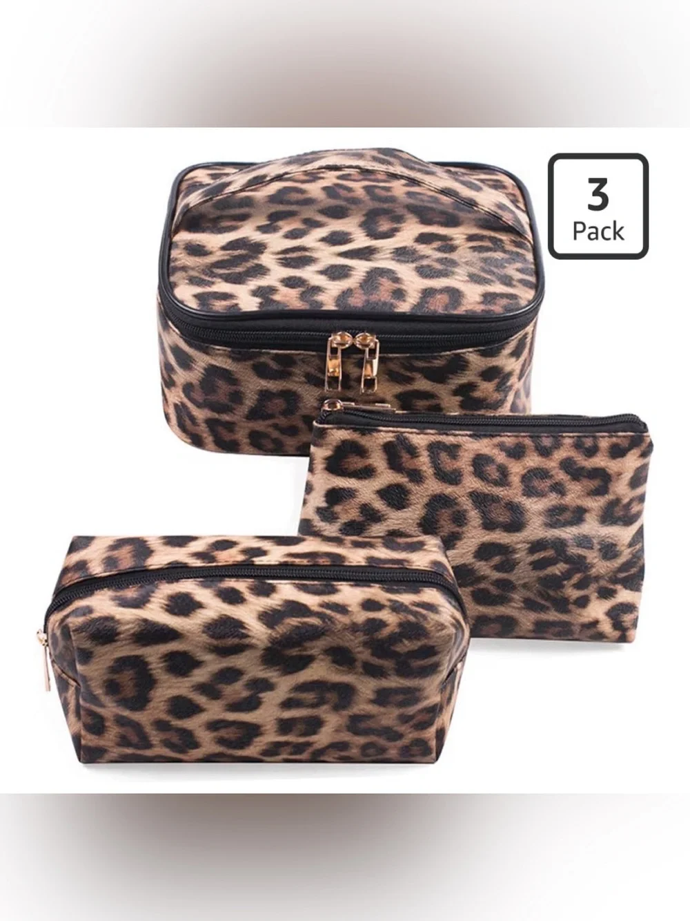 Leopard Print Travel Cosmetic Bag Set - Brown nwot